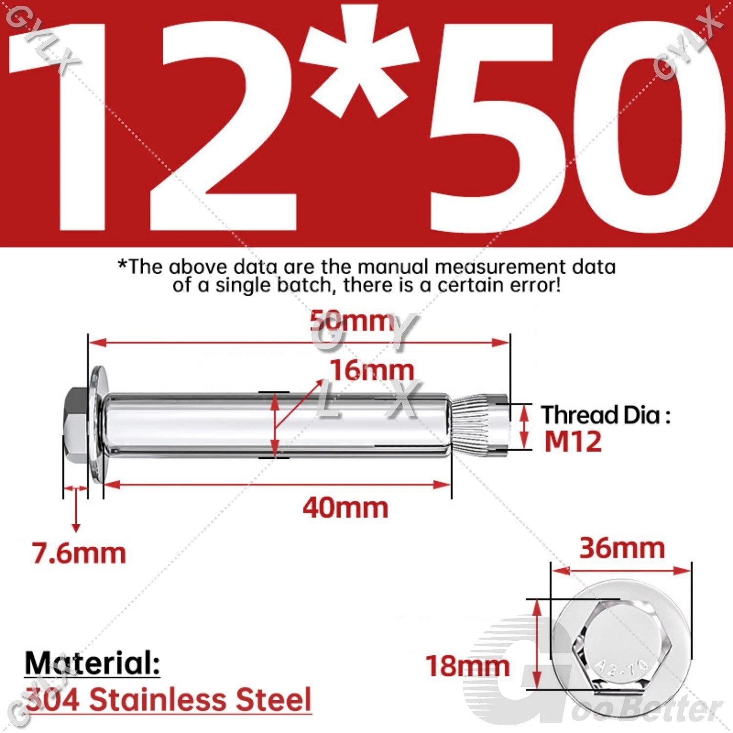 Expansion Anchor Bolts for Masonry — M6 to M16, Stainless Steel & Zinc-Coated