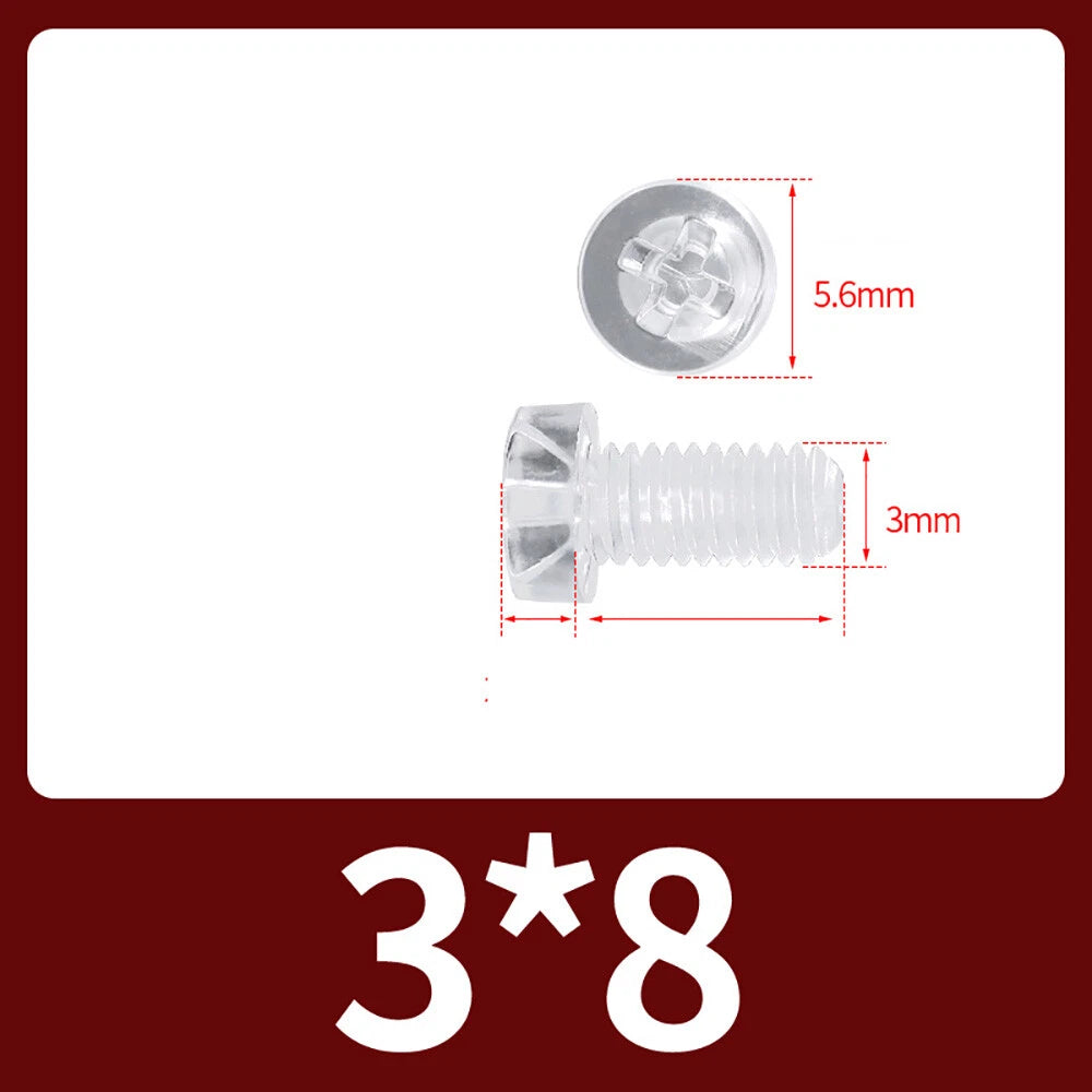M2-M10 Clear Plastic Phillips Round/Pan Head Machine Screws Cross Screws Hex Nut