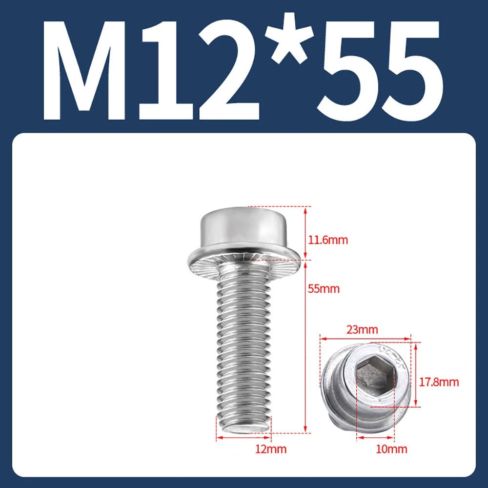 M5–M12 Flange Cap Head Hex Socket Screws – 304 Stainless Steel, Fully Threaded (8–60mm)