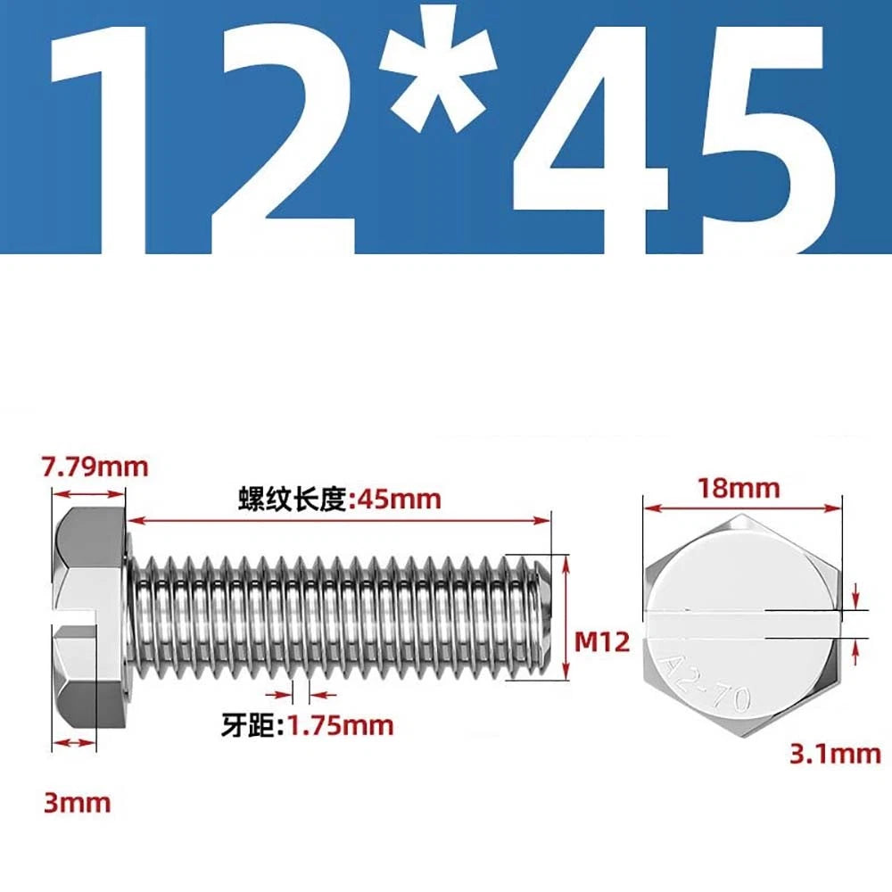 External Hex Slotted Machine Screws – A2 Stainless Steel, M4 to M16, Fully Threaded