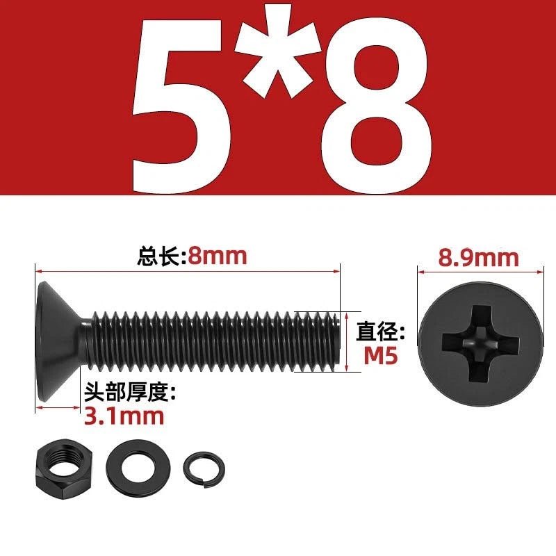 M2–M6 Phillips Countersunk Head Machine Screws with Nut and Washer | Carbon Steel Bolt Set - HomeDIYer