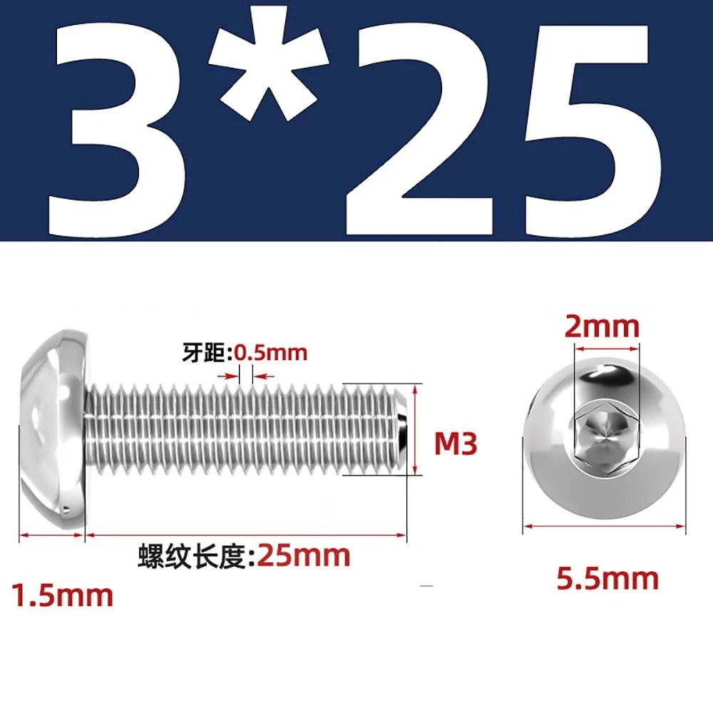 M1.6–M5 A2 Stainless Steel Button Head Socket Cap Screws – Round Pan Head, Hex Drive, Fully Threaded