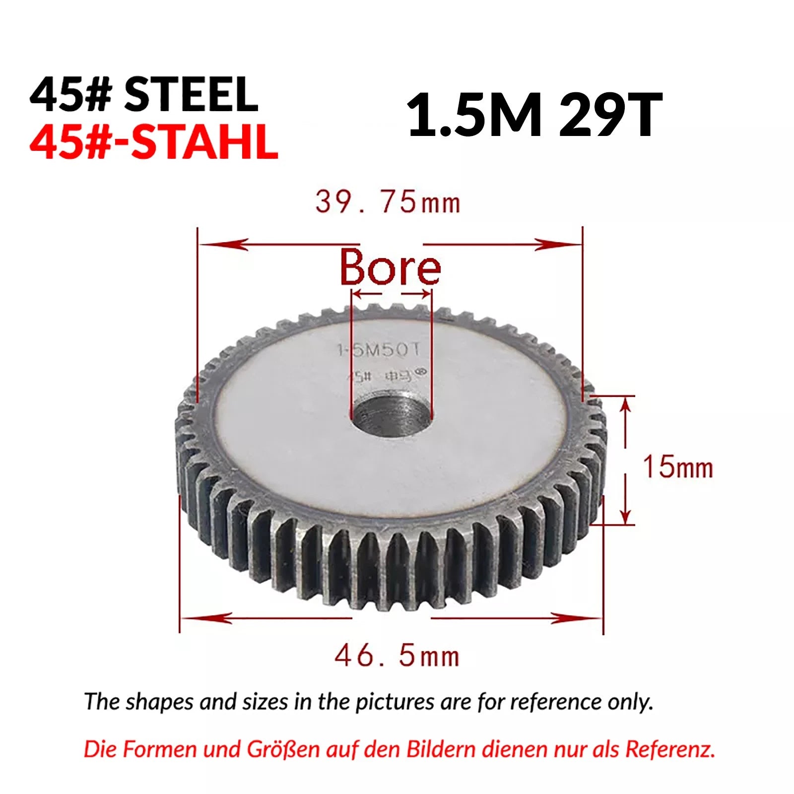 1/1.5/2 Mod 12T-150T Spur Gear 45# Steel Pinion Gear Thickn10-20mm Transmission