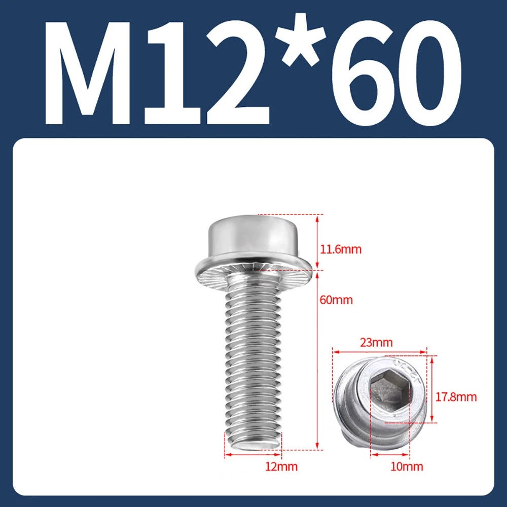 M5–M12 Flange Cap Head Hex Socket Screws – 304 Stainless Steel, Fully Threaded (8–60mm)