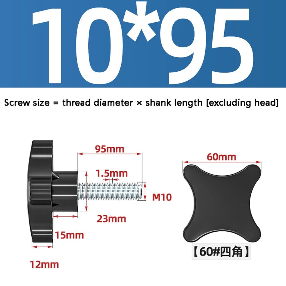 M5-M10 Thumb Screws Black Plastic Four Star Head Hand Grip Knob Bolts Galvanized