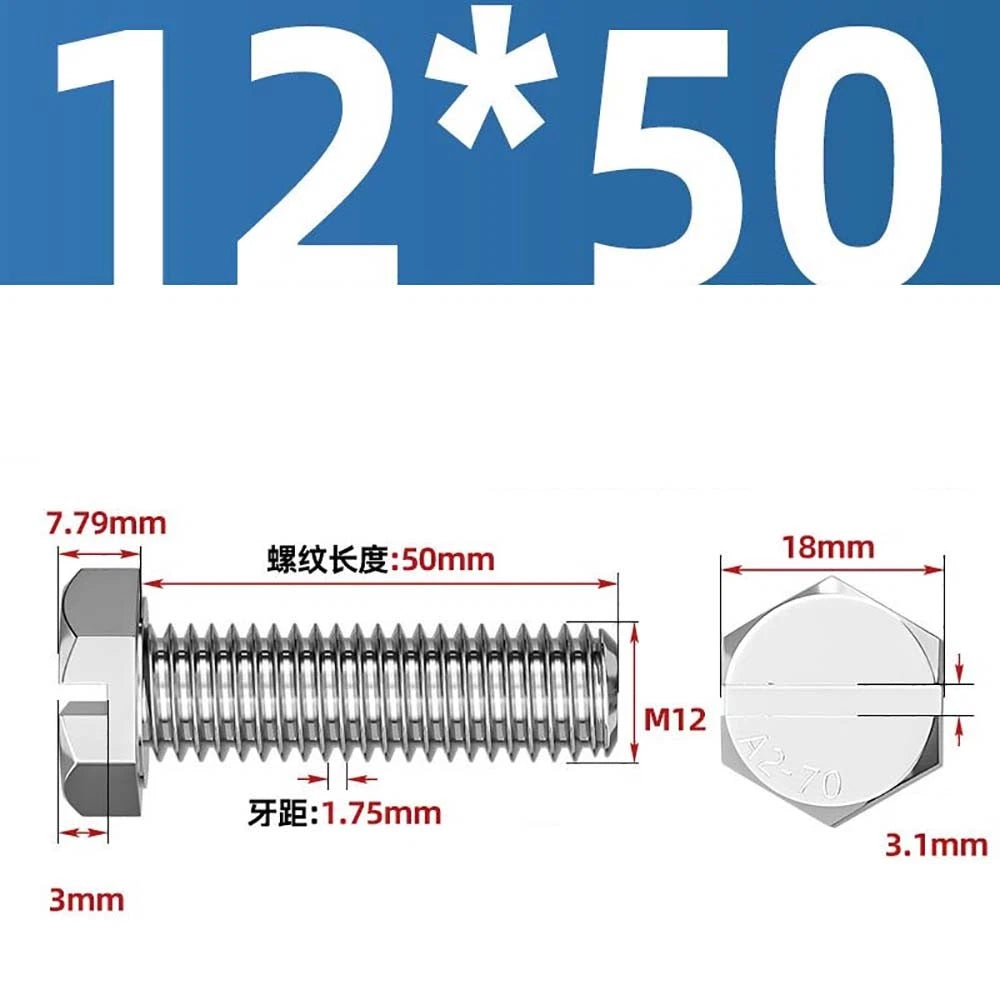 External Hex Slotted Machine Screws – A2 Stainless Steel, M4 to M16, Fully Threaded