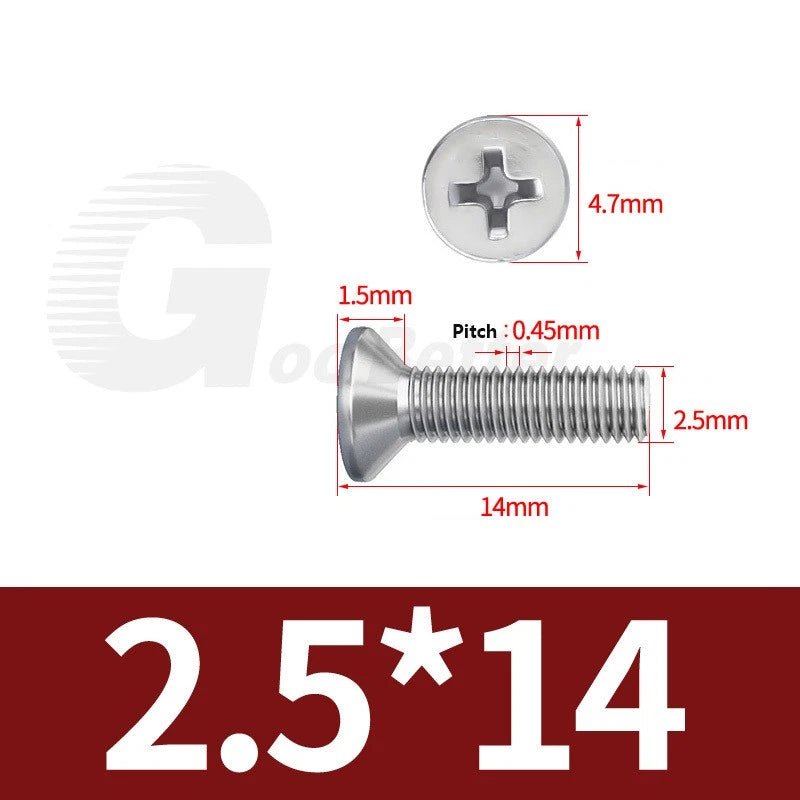 M1–M3.5 Phillips Countersunk Machine Screws – 304 Stainless Steel, Fully Threaded (3–120mm Overall Length) - HomeDIYer