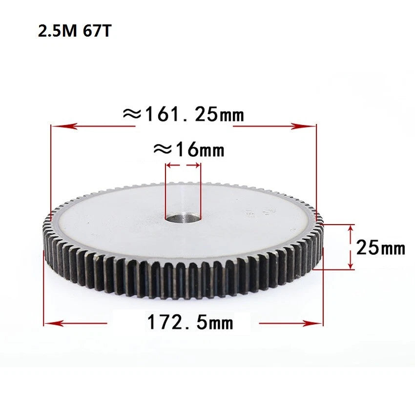 2.5 Mod 12T-75T Spur Gears pitch 7.85mm 45# Steel Pinion Motor Gear Thick 25mm