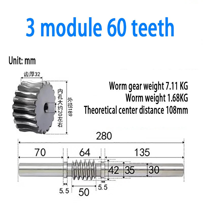 1/1.5/2/2.5/3/4 Module 15T to 100T Gear Steel Worm Wheel Gear & Worm Gear Shaft
