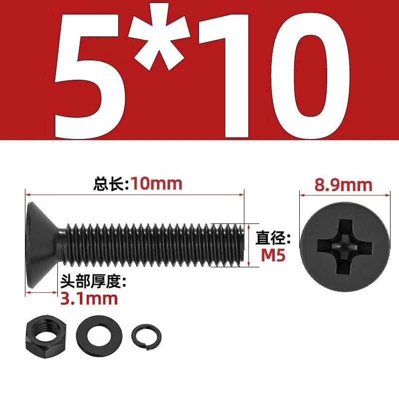 M2–M6 Phillips Countersunk Head Machine Screws with Nut and Washer | Carbon Steel Bolt Set - HomeDIYer