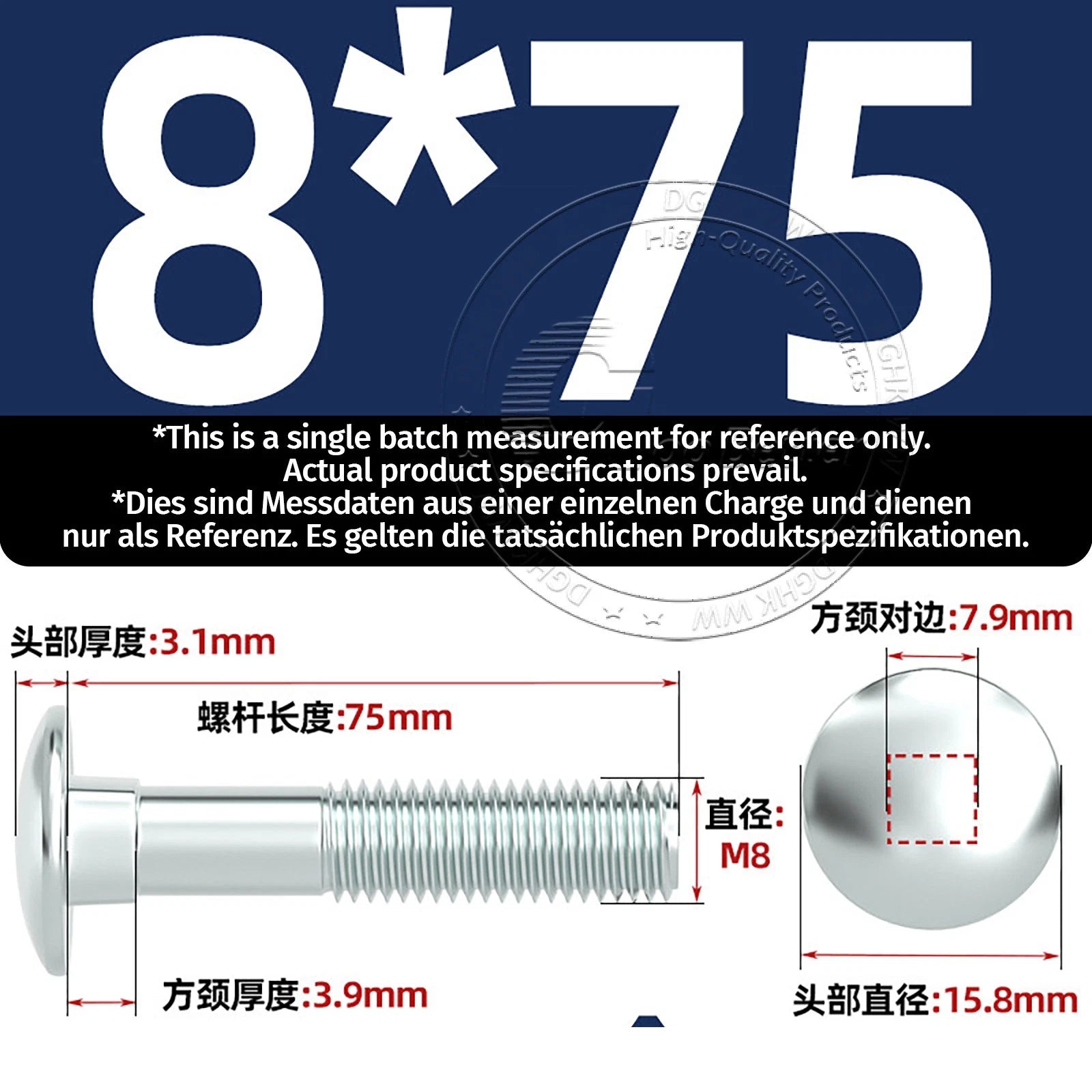 M4–M12 Zinc-Plated Cup Square Carriage Bolts with Flange Nuts | 8–150mm