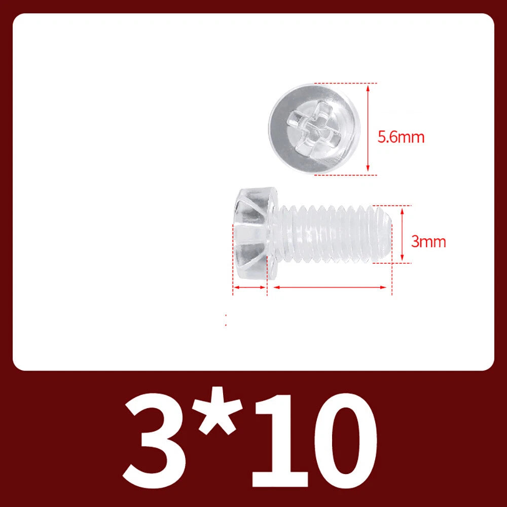 M2-M10 Clear Plastic Phillips Round/Pan Head Machine Screws Cross Screws Hex Nut