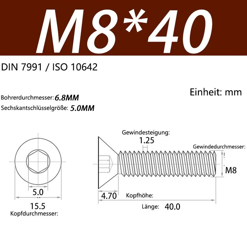 6063 Aluminium Allen Socket Countersunk Screws DIN 7991 — M2 to M8