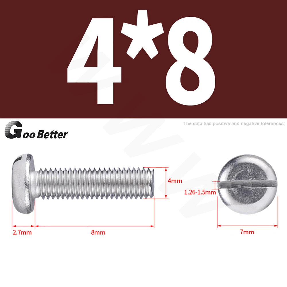 Slotted Pan Head Machine Screws – M1.6 to M4, A2 Stainless Steel, Fully Threaded, Lengths 3mm–60mm