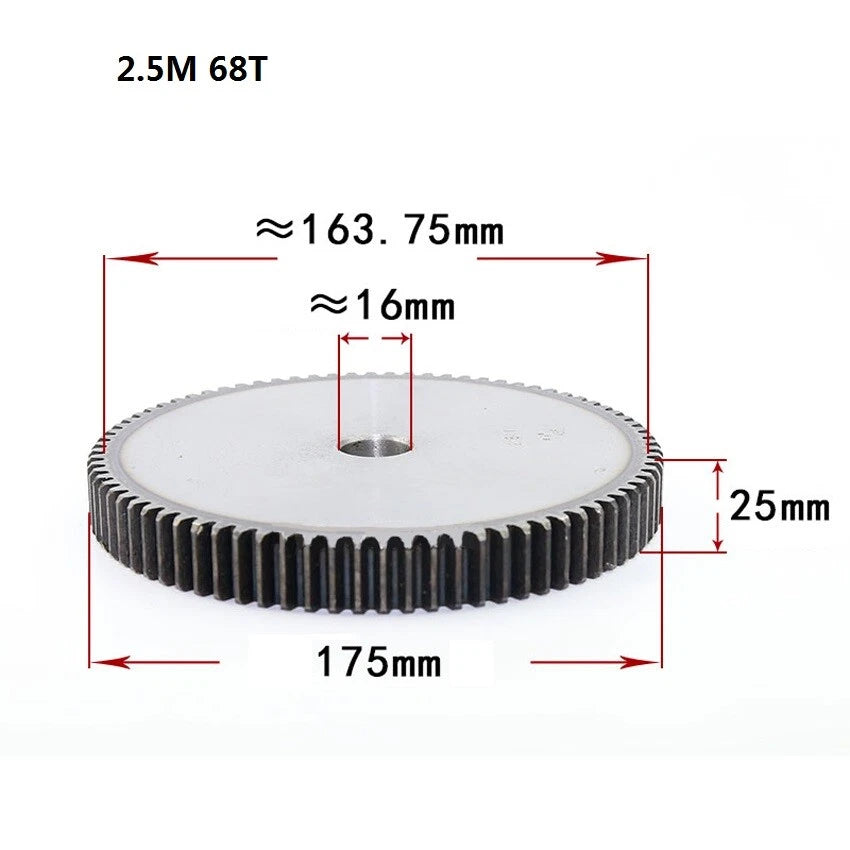 2.5 Mod 12T-75T Spur Gears pitch 7.85mm 45# Steel Pinion Motor Gear Thick 25mm