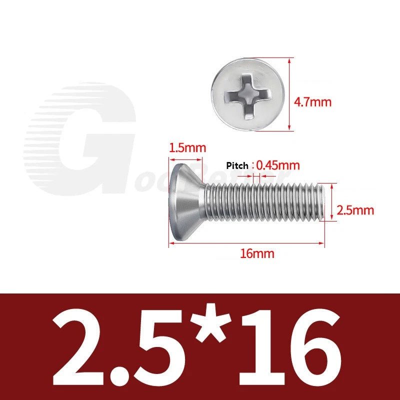 M1–M3.5 Phillips Countersunk Machine Screws – 304 Stainless Steel, Fully Threaded (3–120mm Overall Length) - HomeDIYer