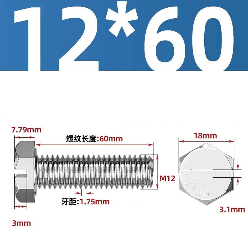 External Hex Slotted Machine Screws – A2 Stainless Steel, M4 to M16, Fully Threaded