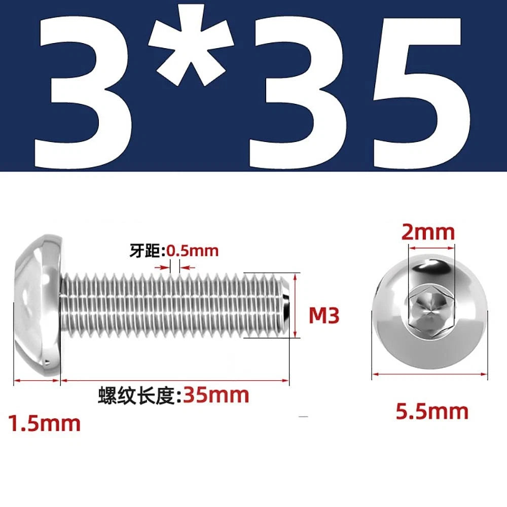 M1.6–M5 A2 Stainless Steel Button Head Socket Cap Screws – Round Pan Head, Hex Drive, Fully Threaded