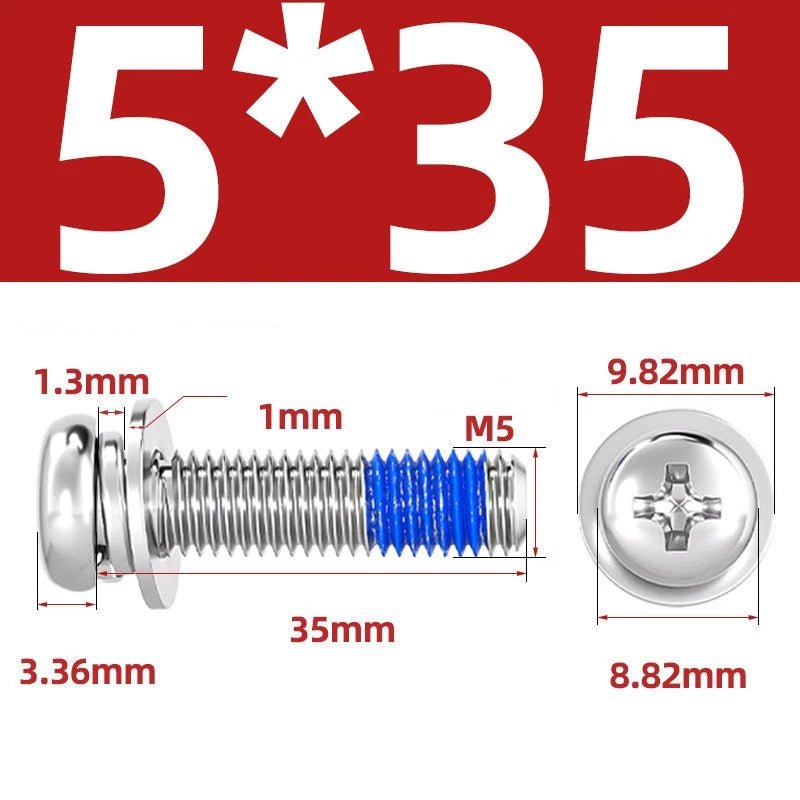 A2 Stainless Steel Phillips Pan Head Machine Screws with Flat & Spring Washers — M2 to M10 - HomeDIYer