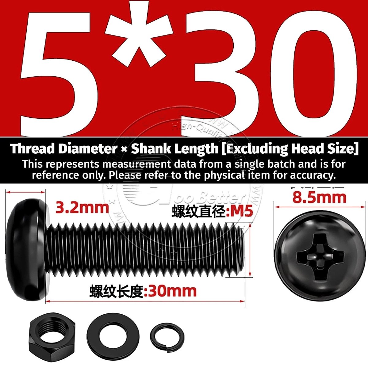 Black Phillips Pan Head Machine Screws with Washers — Metric M2 to M6 - HomeDIYer