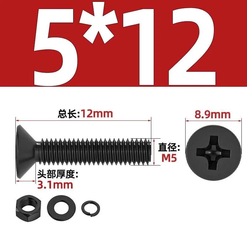 M2–M6 Phillips Countersunk Head Machine Screws with Nut and Washer | Carbon Steel Bolt Set - HomeDIYer