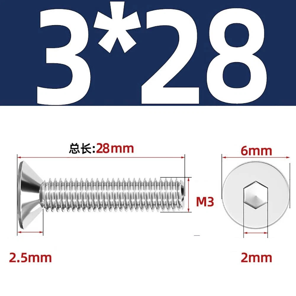 Countersunk Hex Socket Screws – A2 Stainless Steel, M2 to M16, DIN 7991, Fully Threaded