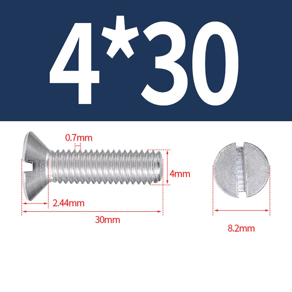 M1.6–M8 A2 Stainless Steel Flat Head Slotted Machine Screws | Countersunk Bolts