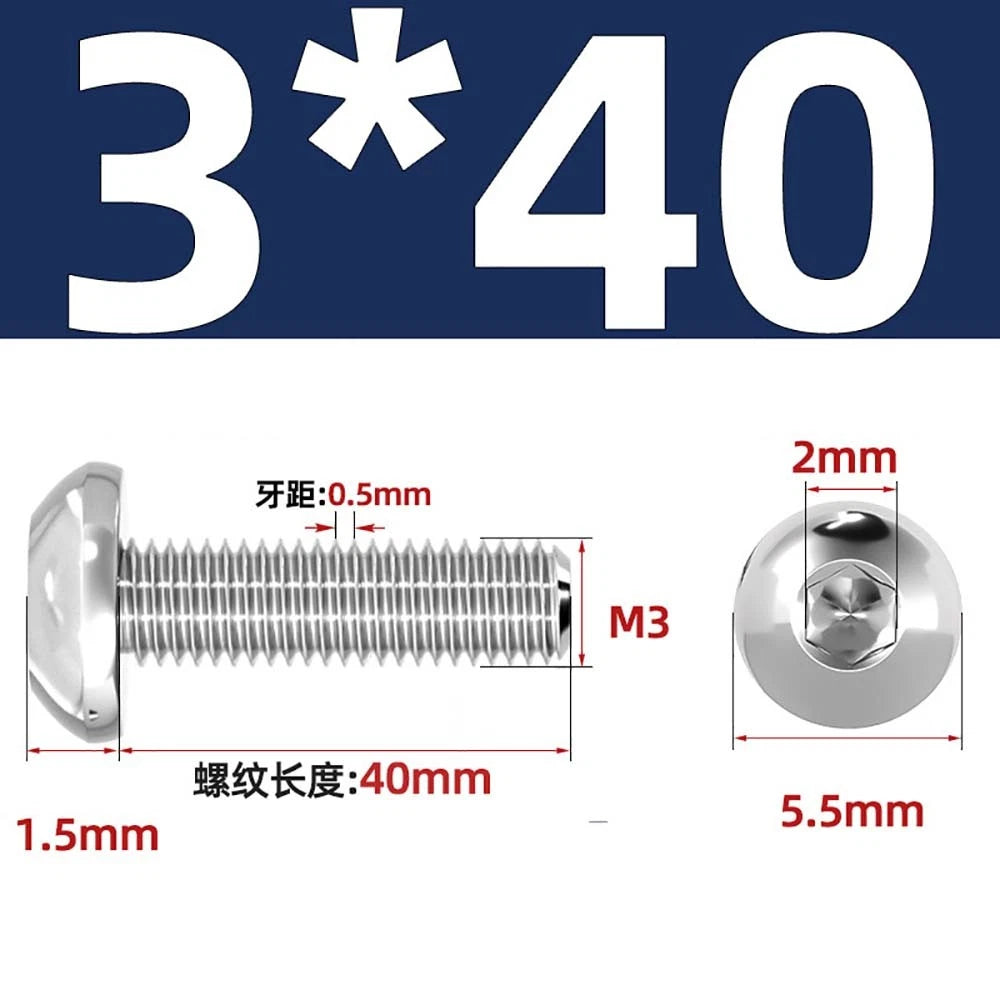 M1.6–M5 A2 Stainless Steel Button Head Socket Cap Screws – Round Pan Head, Hex Drive, Fully Threaded