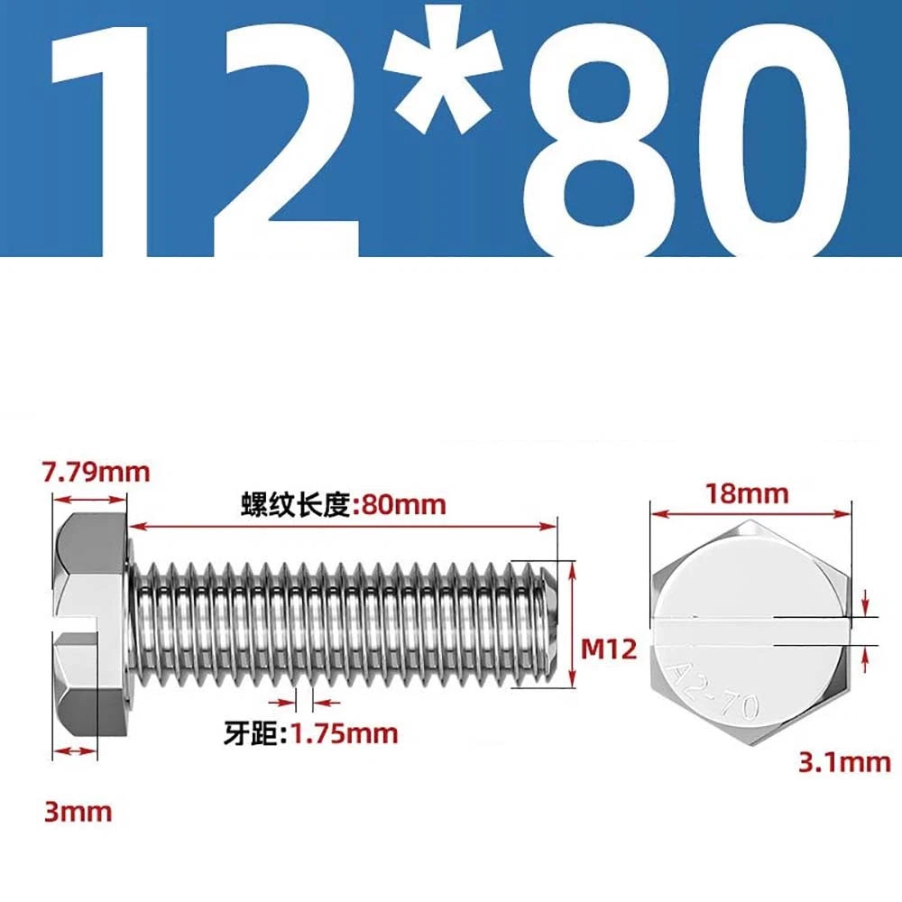 External Hex Slotted Machine Screws – A2 Stainless Steel, M4 to M16, Fully Threaded