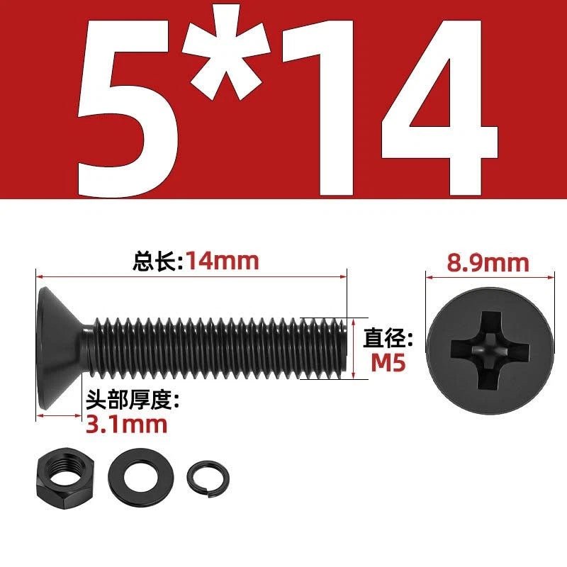 M2–M6 Phillips Countersunk Head Machine Screws with Nut and Washer | Carbon Steel Bolt Set - HomeDIYer