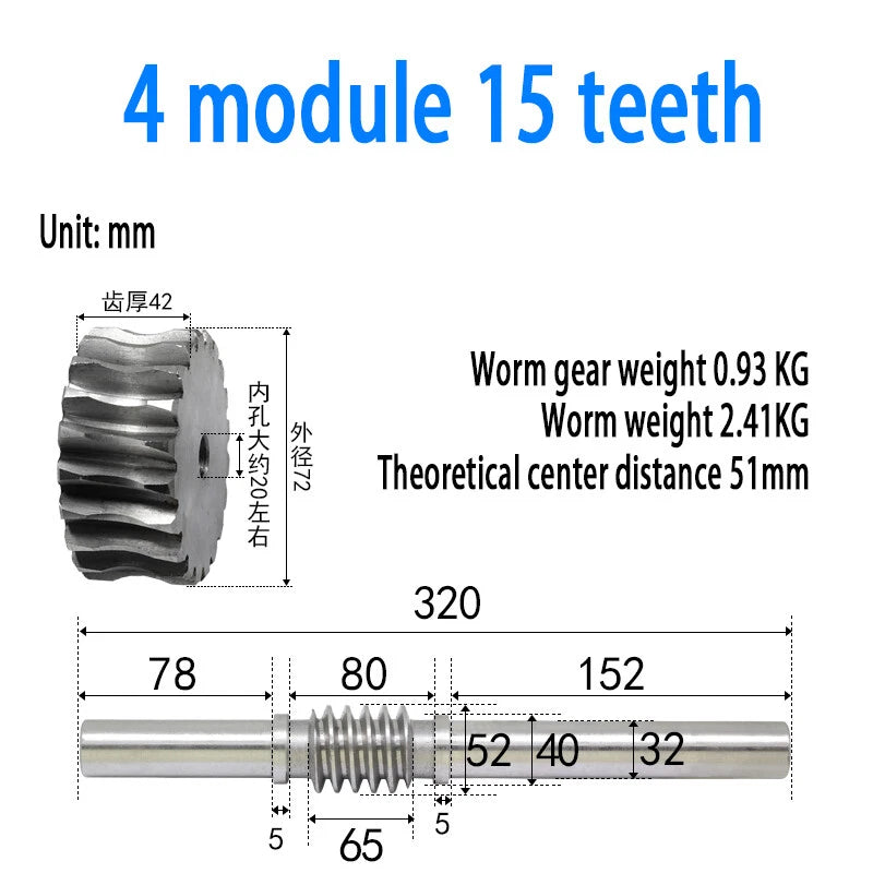 1/1.5/2/2.5/3/4 Module 15T to 100T Gear Steel Worm Wheel Gear & Worm Gear Shaft