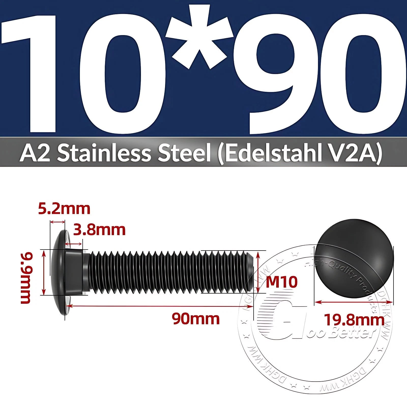 Black Stainless Steel Carriage Bolts M3–M12 | A2 Cup Square Dome Screws