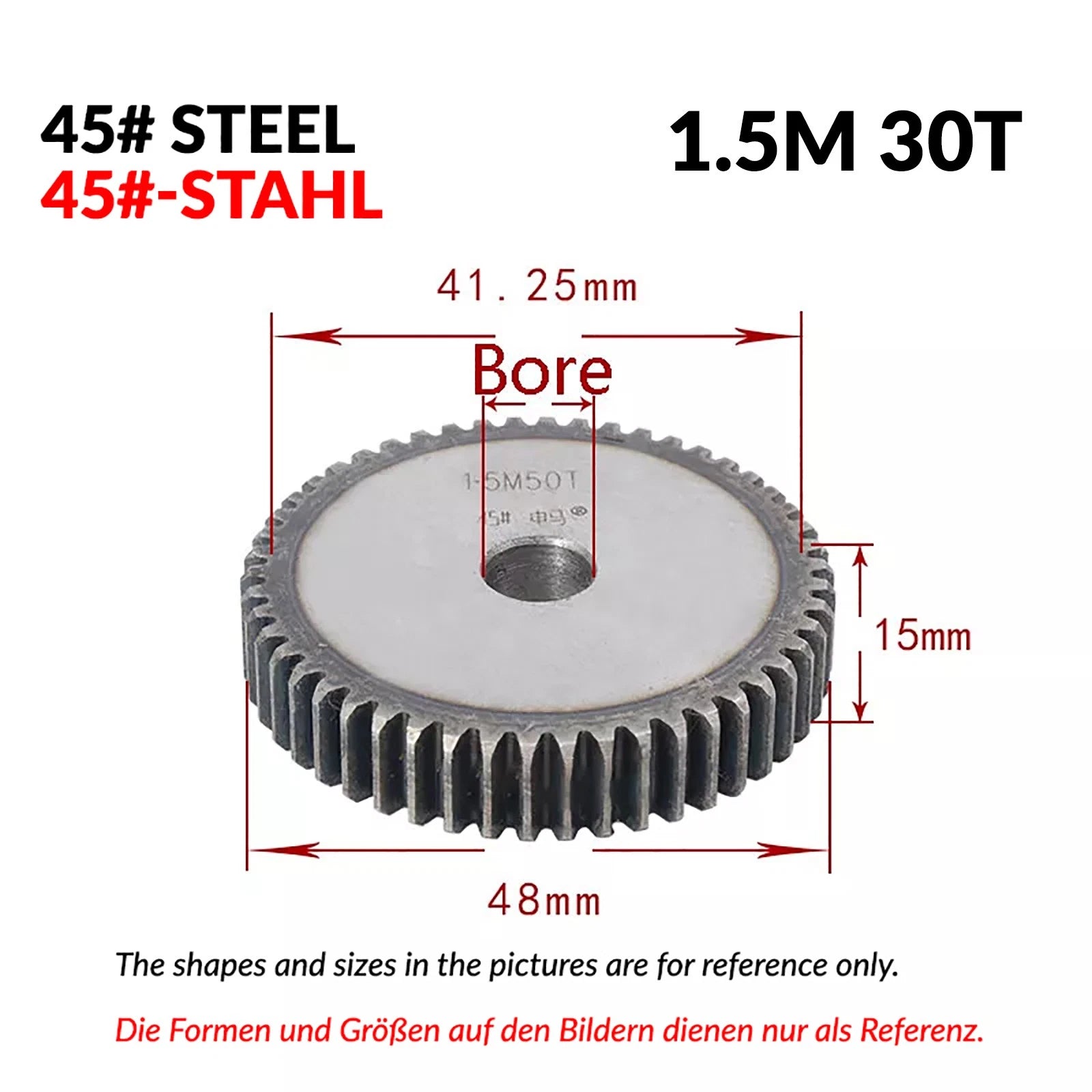 1/1.5/2 Mod 12T-150T Spur Gear 45# Steel Pinion Gear Thickn10-20mm Transmission