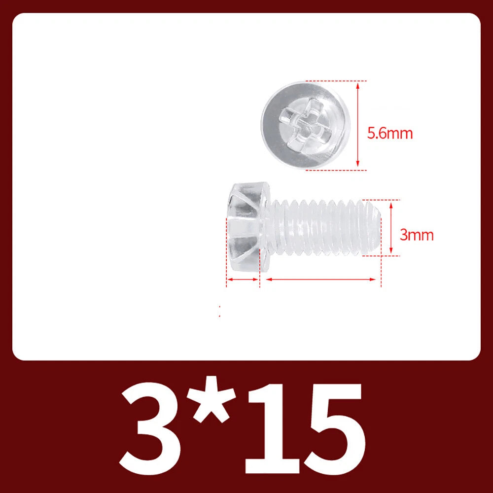 M2-M10 Clear Plastic Phillips Round/Pan Head Machine Screws Cross Screws Hex Nut
