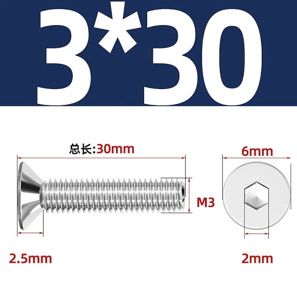 Countersunk Hex Socket Screws – A2 Stainless Steel, M2 to M16, DIN 7991, Fully Threaded