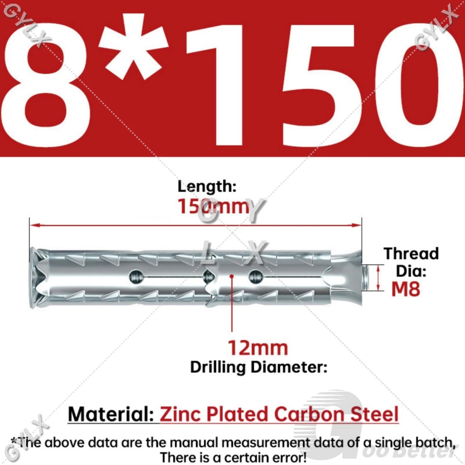 Galvanized Masonry Concrete Expansion Bolts — M6 M8 M10 M12 Wall Anchor Screws