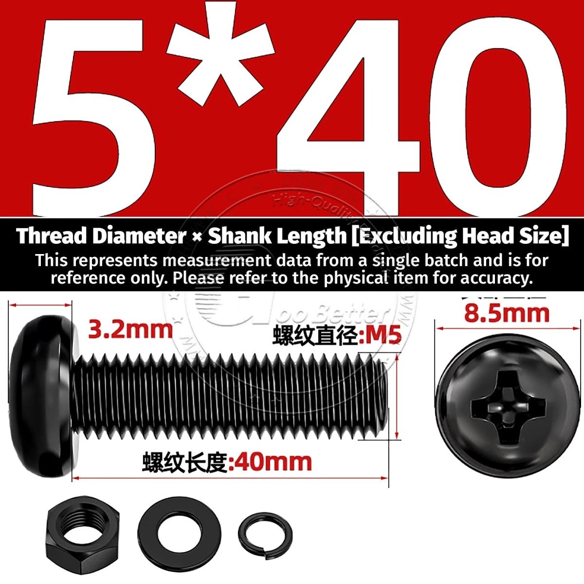Black Phillips Pan Head Machine Screws with Washers — Metric M2 to M6 - HomeDIYer