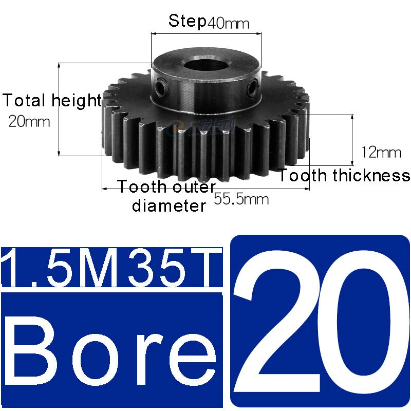 1.5Mod 45# Steel Spur Gears 10-150T Pinion Gear With Step Motor Gear Bore 5-25mm