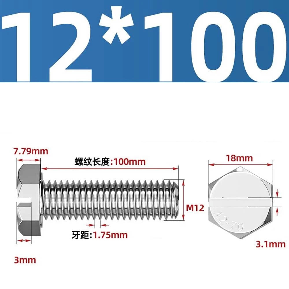 External Hex Slotted Machine Screws – A2 Stainless Steel, M4 to M16, Fully Threaded