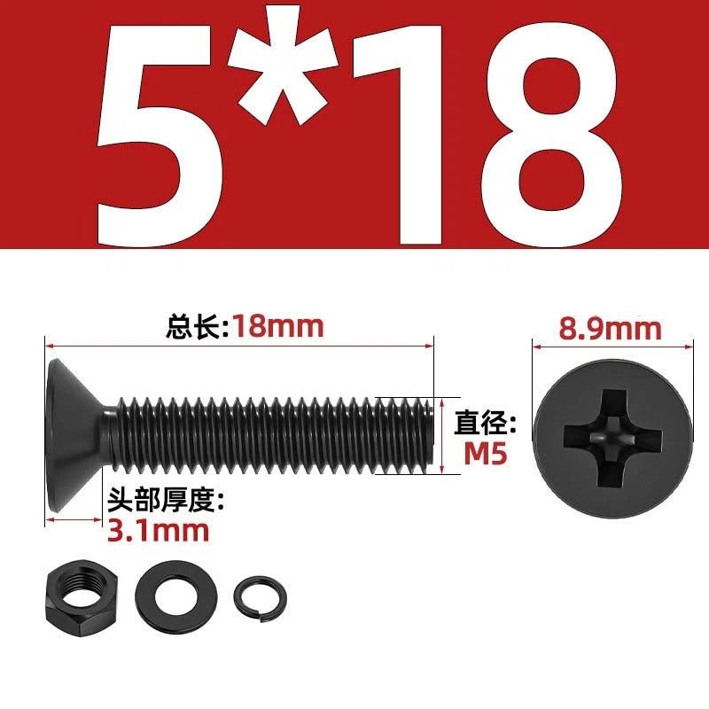M2–M6 Phillips Countersunk Head Machine Screws with Nut and Washer | Carbon Steel Bolt Set - HomeDIYer