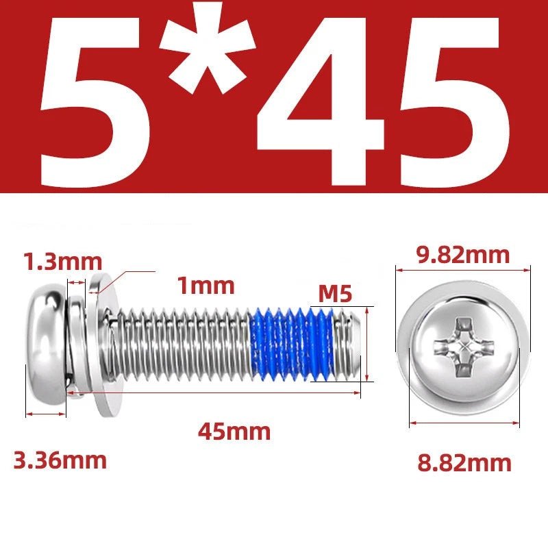 A2 Stainless Steel Phillips Pan Head Machine Screws with Flat & Spring Washers — M2 to M10 - HomeDIYer