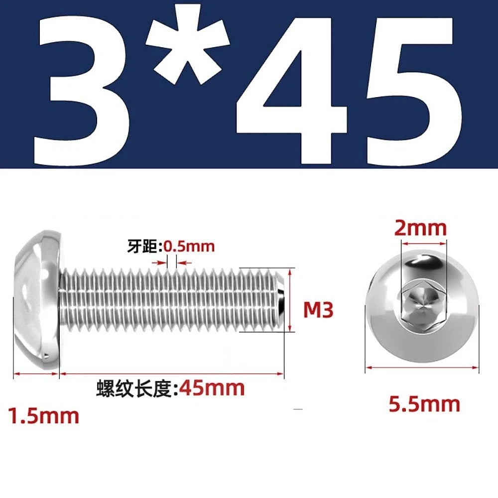 M1.6–M5 A2 Stainless Steel Button Head Socket Cap Screws – Round Pan Head, Hex Drive, Fully Threaded