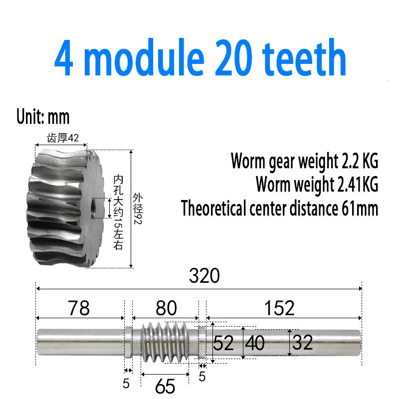 1/1.5/2/2.5/3/4 Module 15T to 100T Gear Steel Worm Wheel Gear & Worm Gear Shaft