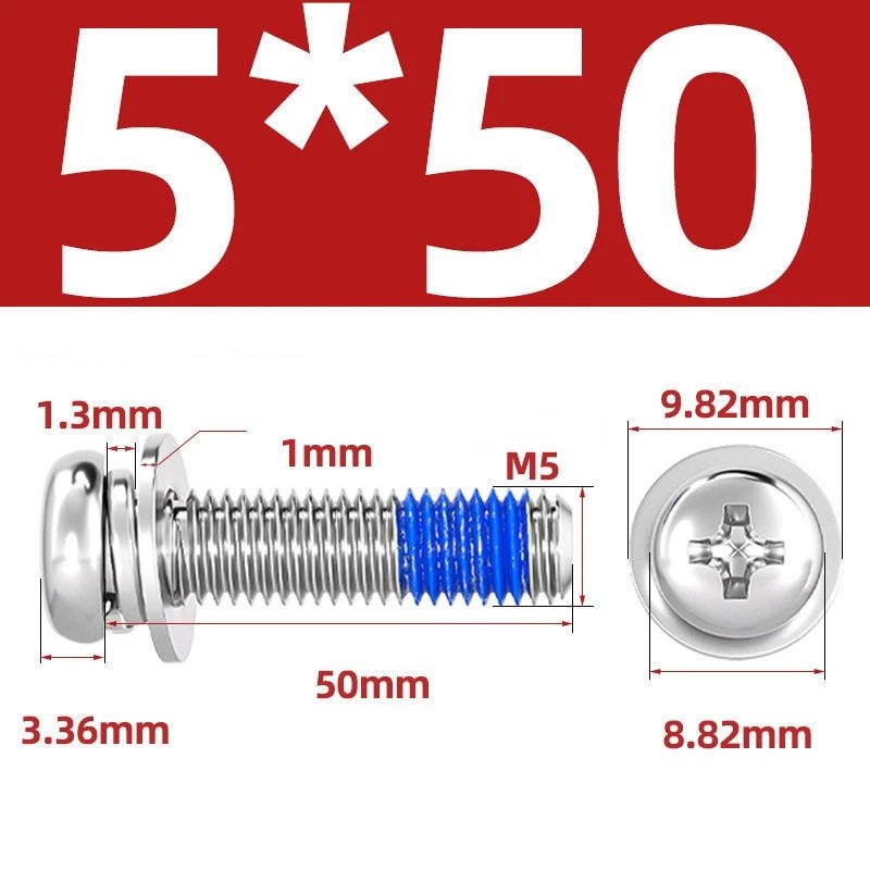 A2 Stainless Steel Phillips Pan Head Machine Screws with Flat & Spring Washers — M2 to M10 - HomeDIYer