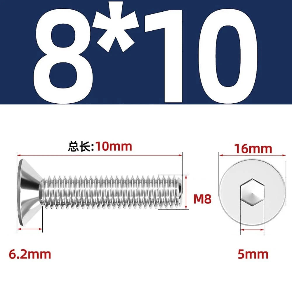 Countersunk Hex Socket Screws – A2 Stainless Steel, M2 to M16, DIN 7991, Fully Threaded