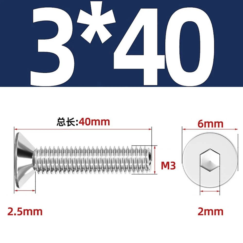Countersunk Hex Socket Screws – A2 Stainless Steel, M2 to M16, DIN 7991, Fully Threaded