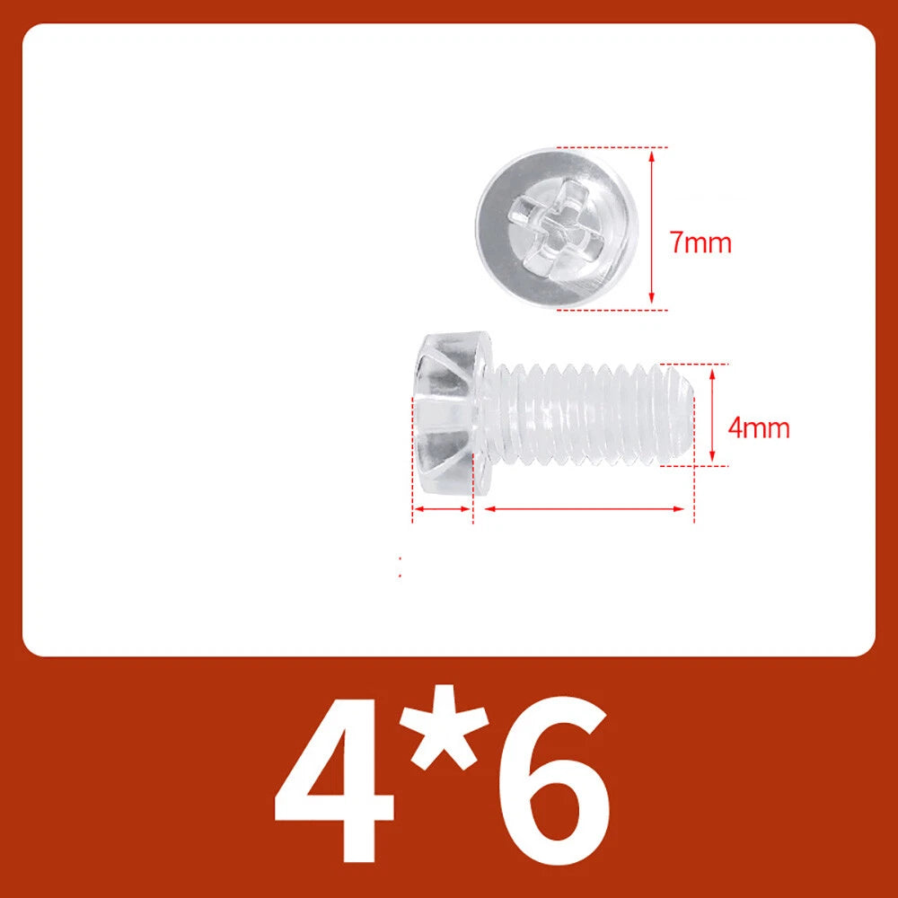 M2-M10 Clear Plastic Phillips Round/Pan Head Machine Screws Cross Screws Hex Nut