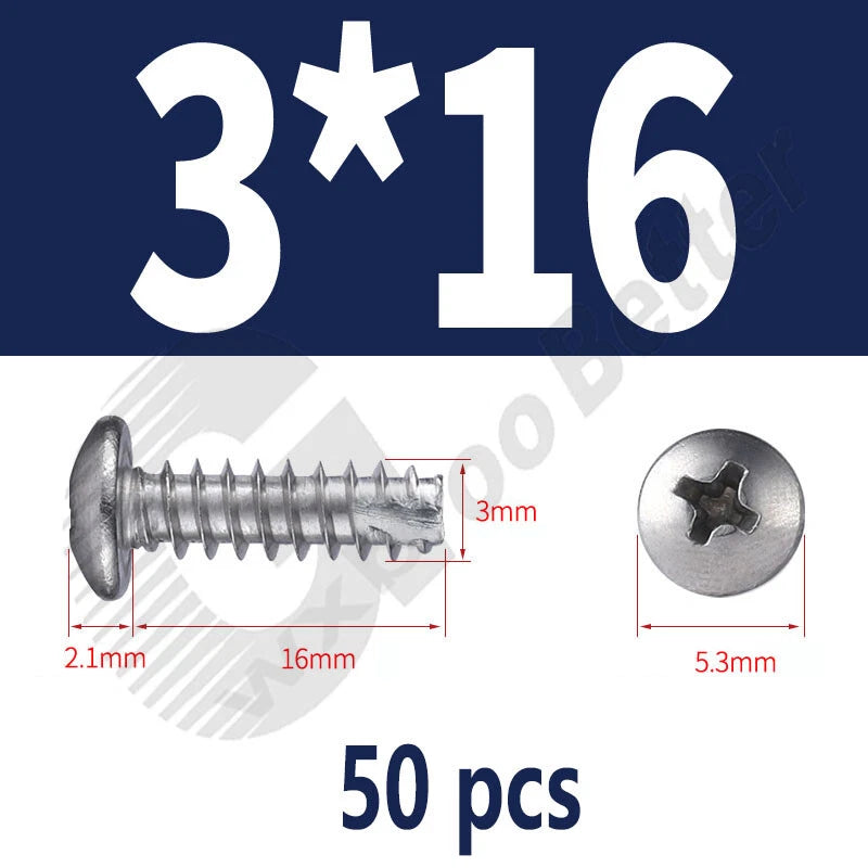 Pan Head Sheet Metal Screws Metric M1~M6 A2 Stainless Steel Sheet Metal Screws