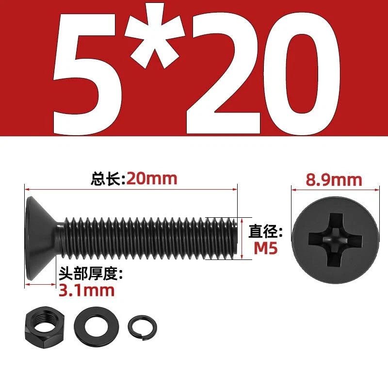 M2–M6 Phillips Countersunk Head Machine Screws with Nut and Washer | Carbon Steel Bolt Set - HomeDIYer
