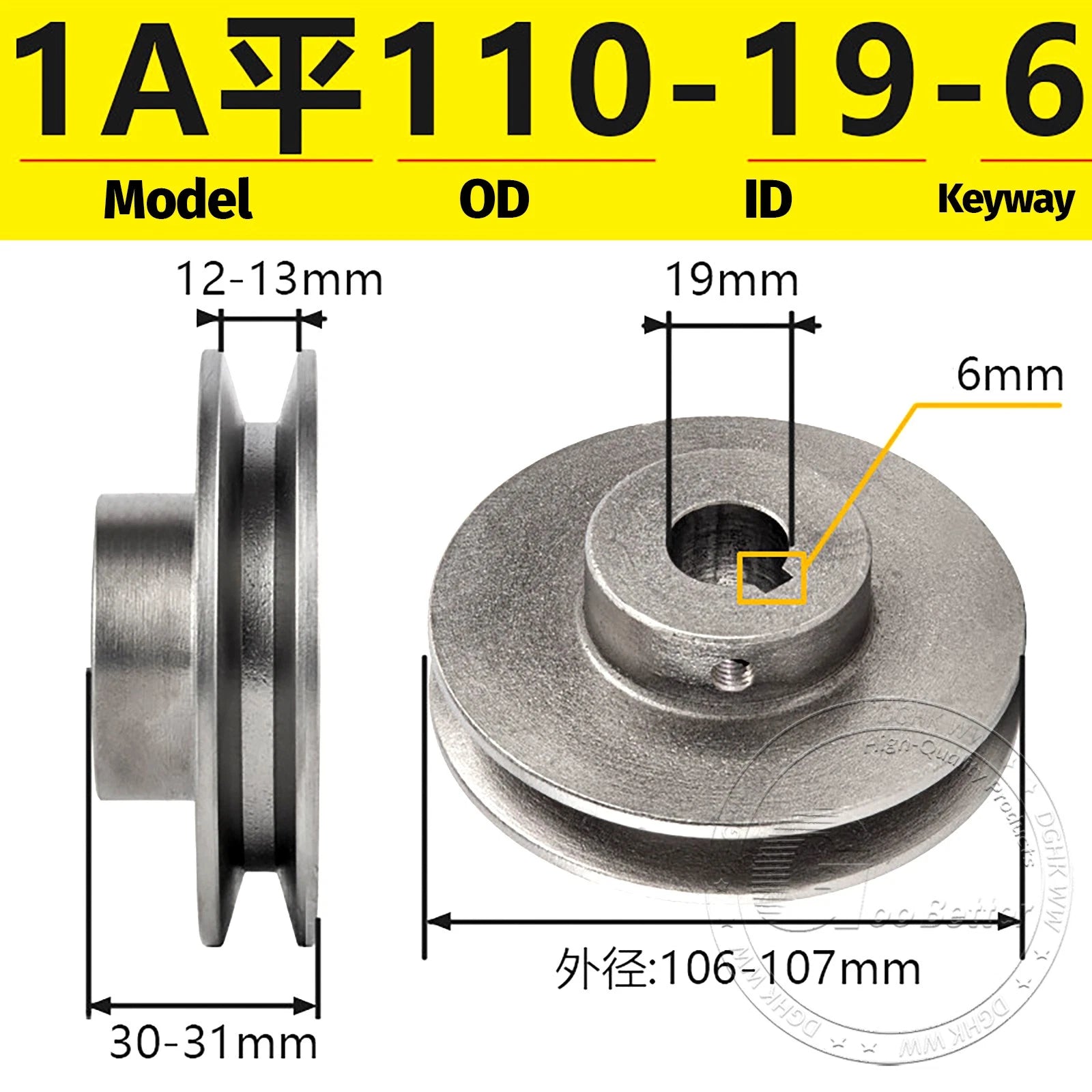 Cast Iron Drive Pulley Single Groove 1A Flat For A/V Belt Pulley OD 50mm-130mm
